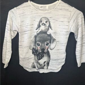 H&M Cream & Black Long-Sleeve Kids Tee with Puppy and Bunny Stack Graphic